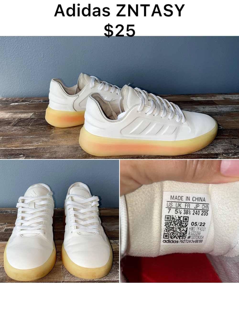 adidas Kids White Sneakers with Yellow-Orange Gradient Sole